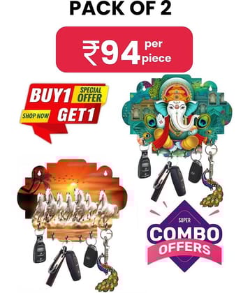 Saf Multicolour Wood Key Holder - Pack of 2