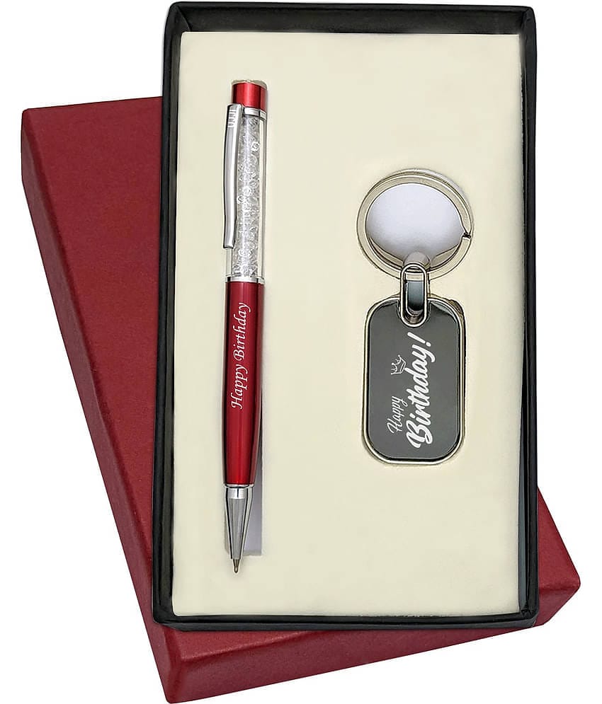 UJJi Happy Birthday Printed  2in1 Combo with Cristal Red Ball Pen with Keychain
