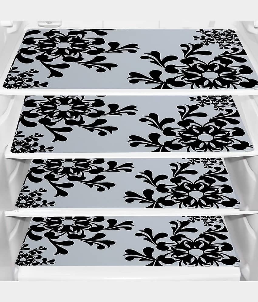 PVC Printed Rectangular Fridge Mats 29x44 cms ( Pack of 4 ) Multicolor