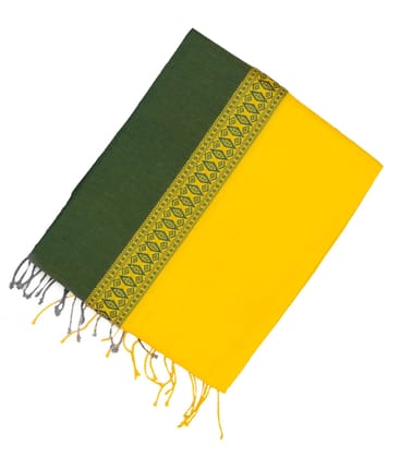 Yellow Handloom Plain Bengal Cotton Saree With Green Border-Yellow