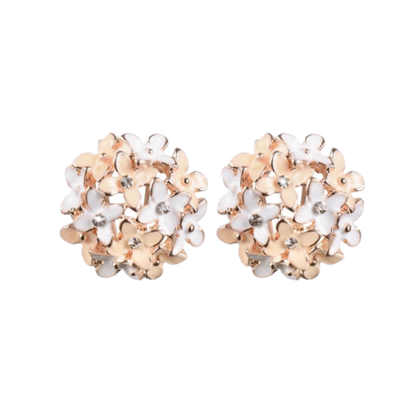Crystal Four Leaf Clover Stud Earrings, Copper Tops Earrings for Women and Girls-Beige