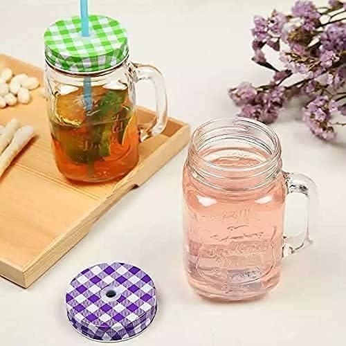Glass Mason Jar With Air Tight Lid & Straw, 450 ML,Set Of 2,Handle Mason Mug Jars For Drinks Beverages Fruit,Juice ,Coco, Milk,Water,Smoothie,Re-Usable Straw, Ideal for Gym,Office Home, Travel,College