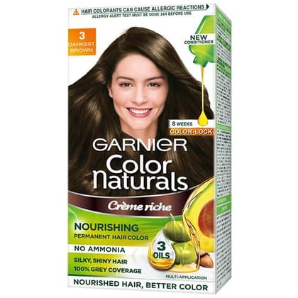 Garnier Color Naturals Creme Riche Hair Color - Darkest Brown 3, 70 ml + 60 gm