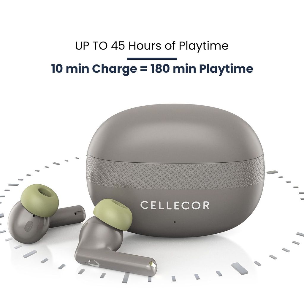 Cellecor BroPods C105 Tune TWS |45H Playtime, ENC, 5.3v, IPX5, 50ms Low Latency Gaming Bluetooth-Grey Olive