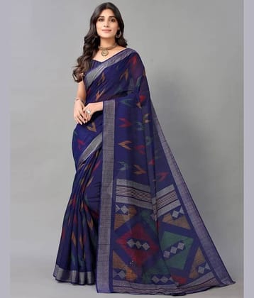Nandini Creation Cotton Printed Maheshwari Saree With Unstitched Blouse Piece ( Blue )