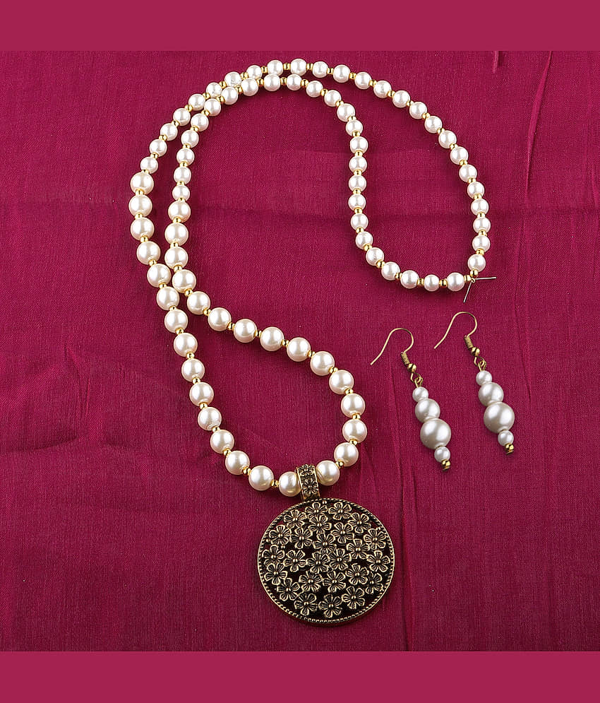 Silver Shine Pearls Golden Contemporary Contemporary/Fashion Antique Necklaces Set