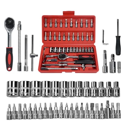 KKK Retailer 46 Pcs Hand Tool Kit | 1/4 Drive Socket, Screwdriver & Wrench Set | Multi-Purpose Toolkit for Bike, Car Repairs, Household Use | Spanner & Socket Set | Ideal for DIY Enthusiasts 