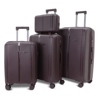 AMERICAN TRAVELLER Tokyo Polypropylene 4-Piece Luggage Trolley Bag Set | TSA-Type Lock, 360 Spinner Wheels, Durable Hard Shell Suitcase for Travel (4, Brown, Mini,Small,Medium,Large)