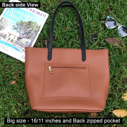 New Big Size Tote Bag - Berlin ( 2 tone Handle )-Tan