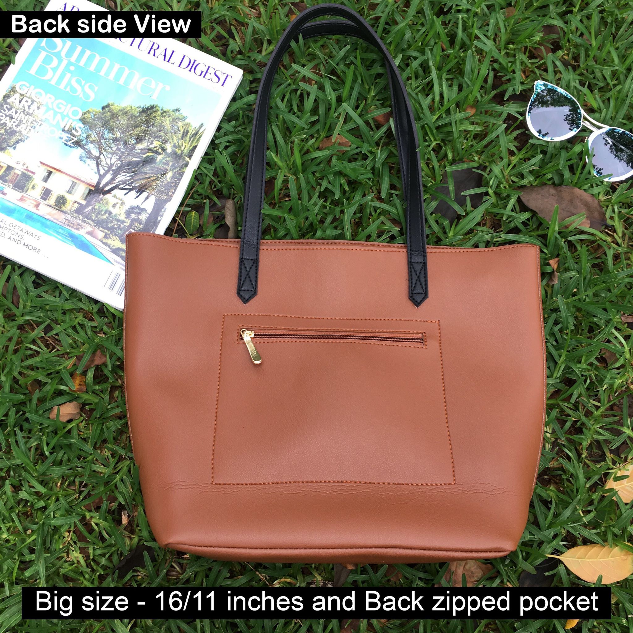 New Big Size Tote Bag - Berlin ( 2 tone Handle )-Tan
