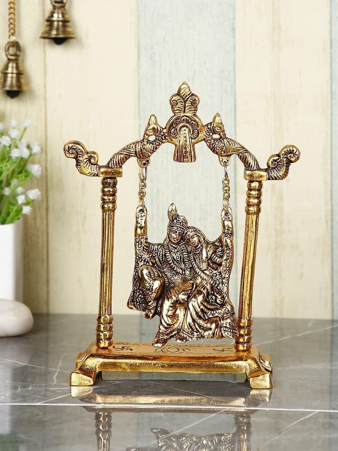 Showpiece Radha Krishna Statue With Jhula - 5.6*2.5*7.5 inch (AS282 G)