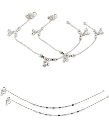 HEER COLLECTION - Silver Anklets ( Pack of 2 )