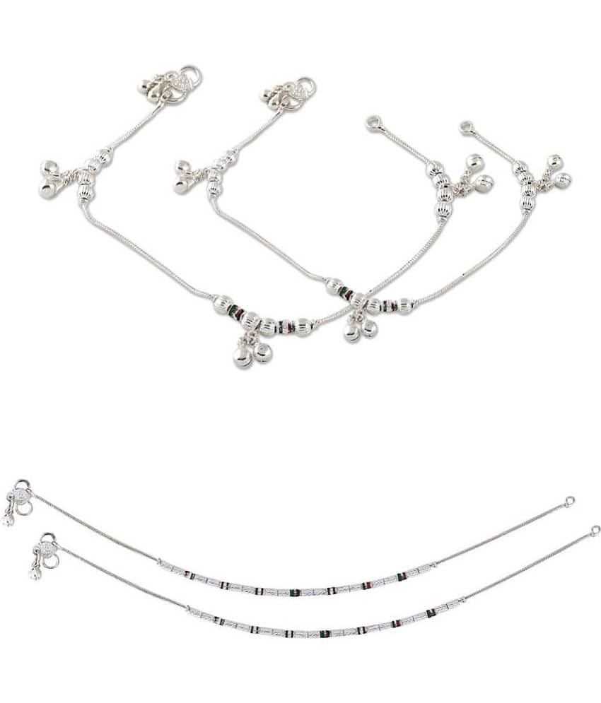 HEER COLLECTION - Silver Anklets ( Pack of 2 )