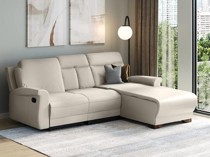 Parana Manual L Shape Leather Recliner Sofa (1-Year Warranty, Beige)