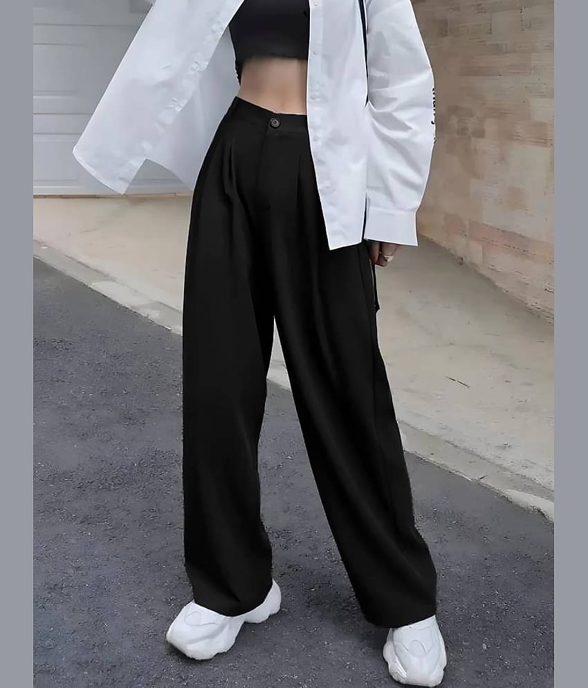 Broadstar Pack of 1 Polyester Straight Women's Casual Pants ( Black )