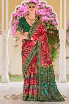 Red Printed Silk Saree
