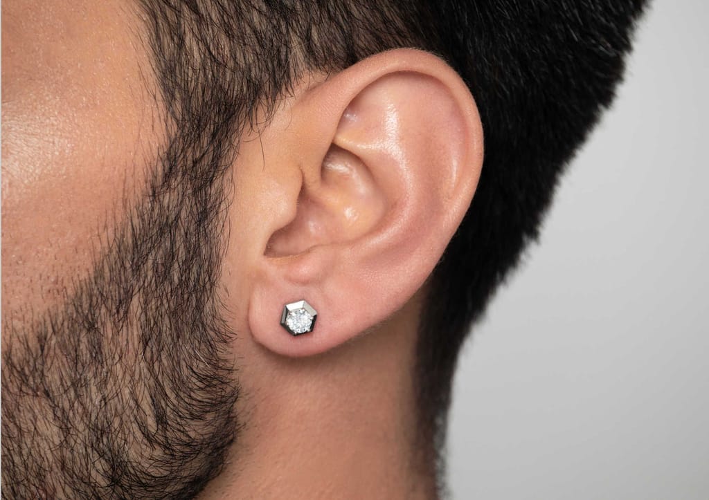 Hexadic Bezel Men's Ear Stud (1 Pc Only)