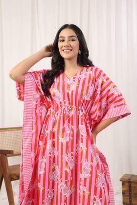 Fayra Serengeti Blossom Pink Kaftan-Free Size / Pink / Pink