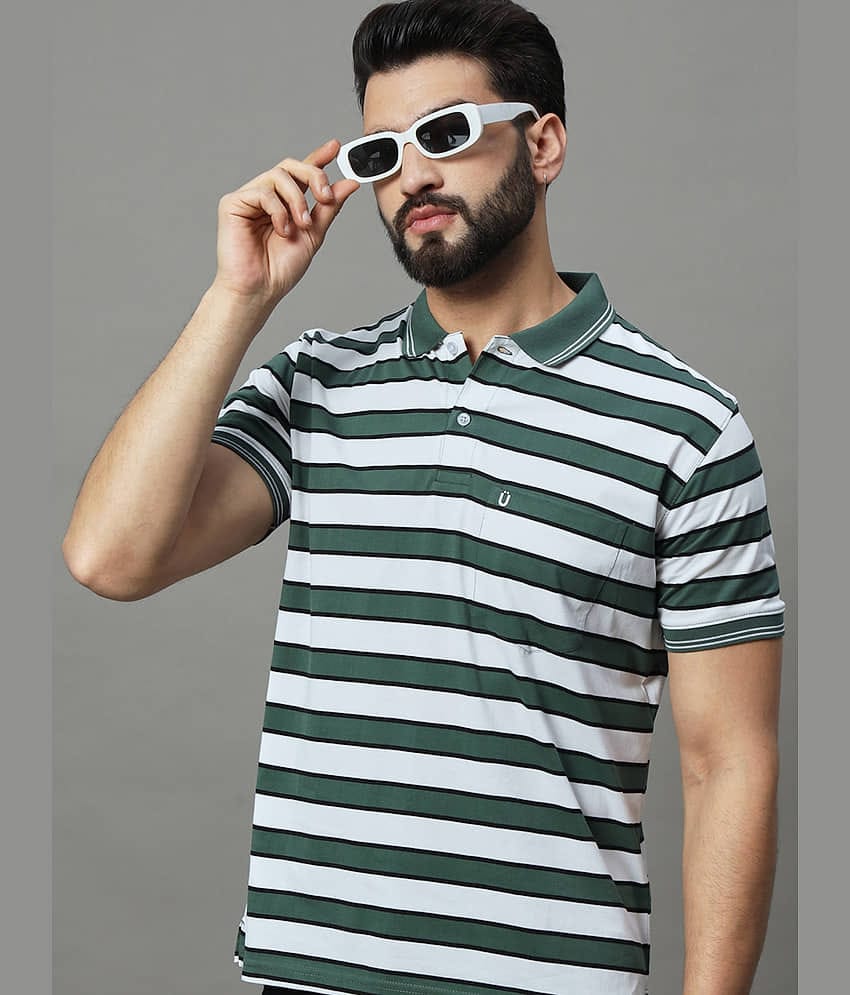 UNIBERRY Pack of 1 Cotton Blend Regular Fit Striped Half Sleeves Men's Polo T Shirt ( Green )