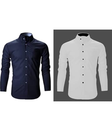 Bluedove Cotton Blend Regular Fit Solids Full Sleeves Men's Casual Shirt - White ( Pack of 2 )