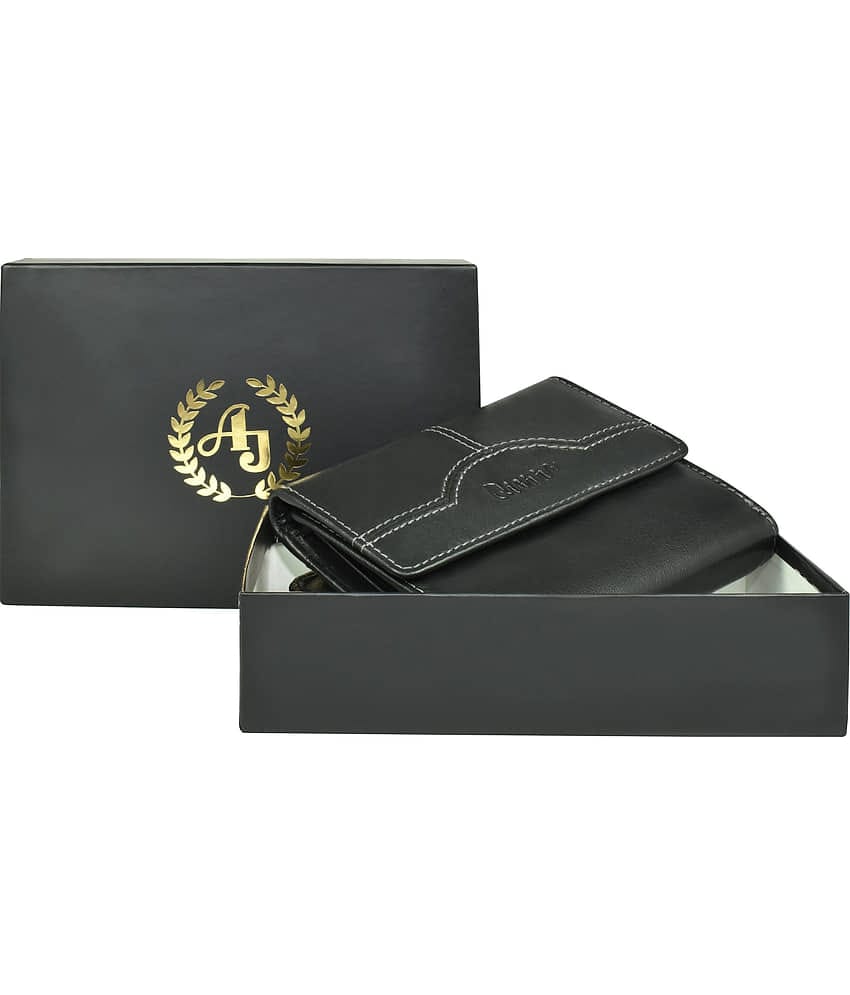 Ajanta Leather Black Women's Three fold Wallet ( Pack of 1 )