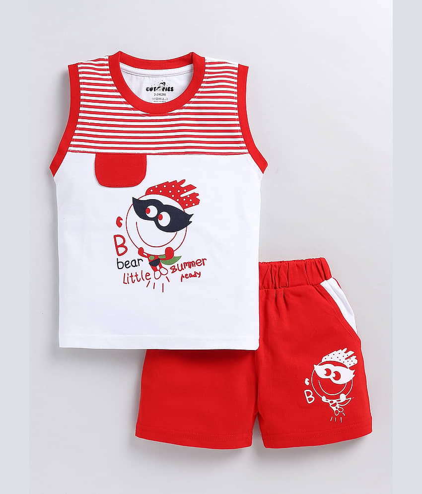 CUTOPIES Pack of 1 Boys Cotton Blend T-Shirt & Shorts Set ( Red )