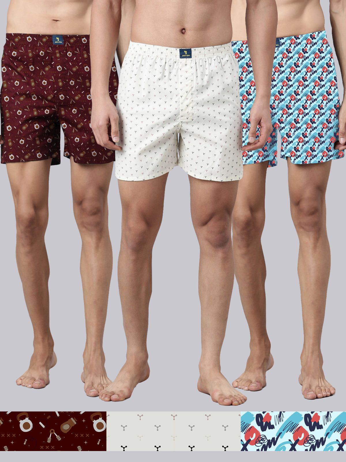 3 Pack Printed Cotton Boxers-M