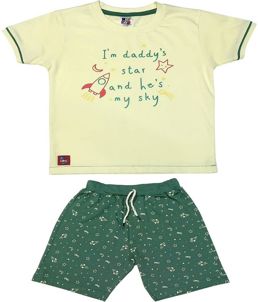 Kideon Pack of 1 Boys Cotton T-Shirt & Shorts Set ( Yellow )