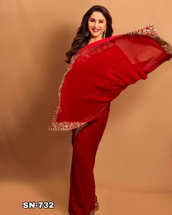 Madhuri Dixit Red Saree (Color - Red) by SHIV TEXTILES Madhuri Dixit Red Saree (Color - Red) by SHIV TEXTILES