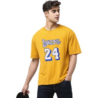 Leotude Men Mustard Printed Cotton Blend T-Shirt