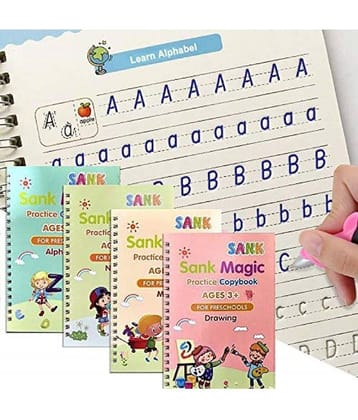 Sank Magic Practice Copybook - (1 Pen + 1 Grip + 4 BOOKS + 10 REFILL) Number Tracing Book - Writing Book - Size - 13.5*18.9 CM