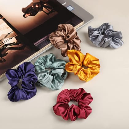 Satin Silk Women Scrunchies Hair Band 6 Pcs