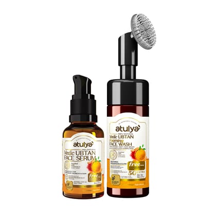 atulya Vedic Ubtan Foaming Face Wash with Pump and Face Serum Combo (Set of 2)