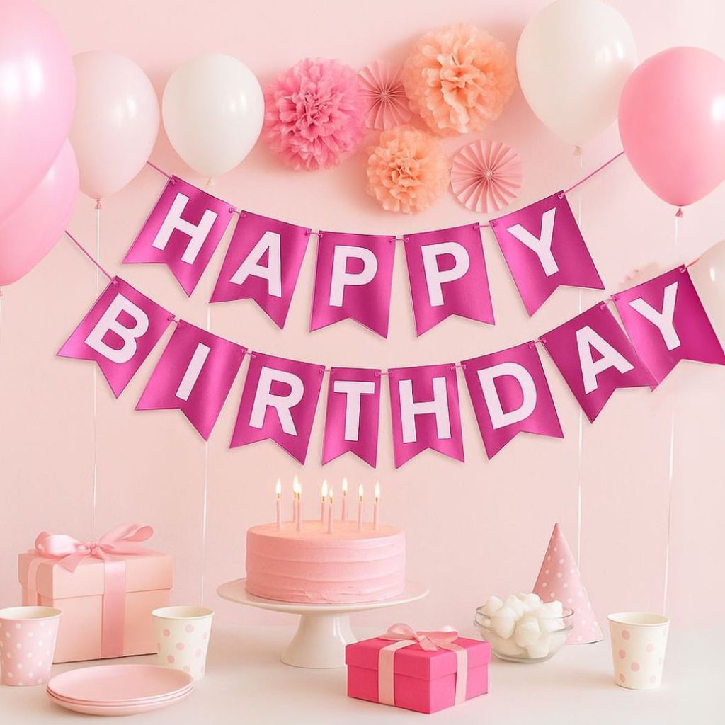 Metallic Pink Happy Birthday Banner - 1PC - Party and Festive Needs | Buy online on ZillyBuy