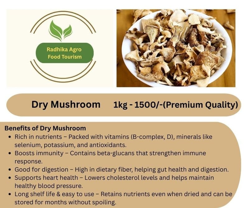 Radhika Agro Dry Mushroom (1kg) | Premium Quality Dehydrated Mushrooms | Rich in Vitamin D & Antioxidants | Immune Boosting Cooking Essential