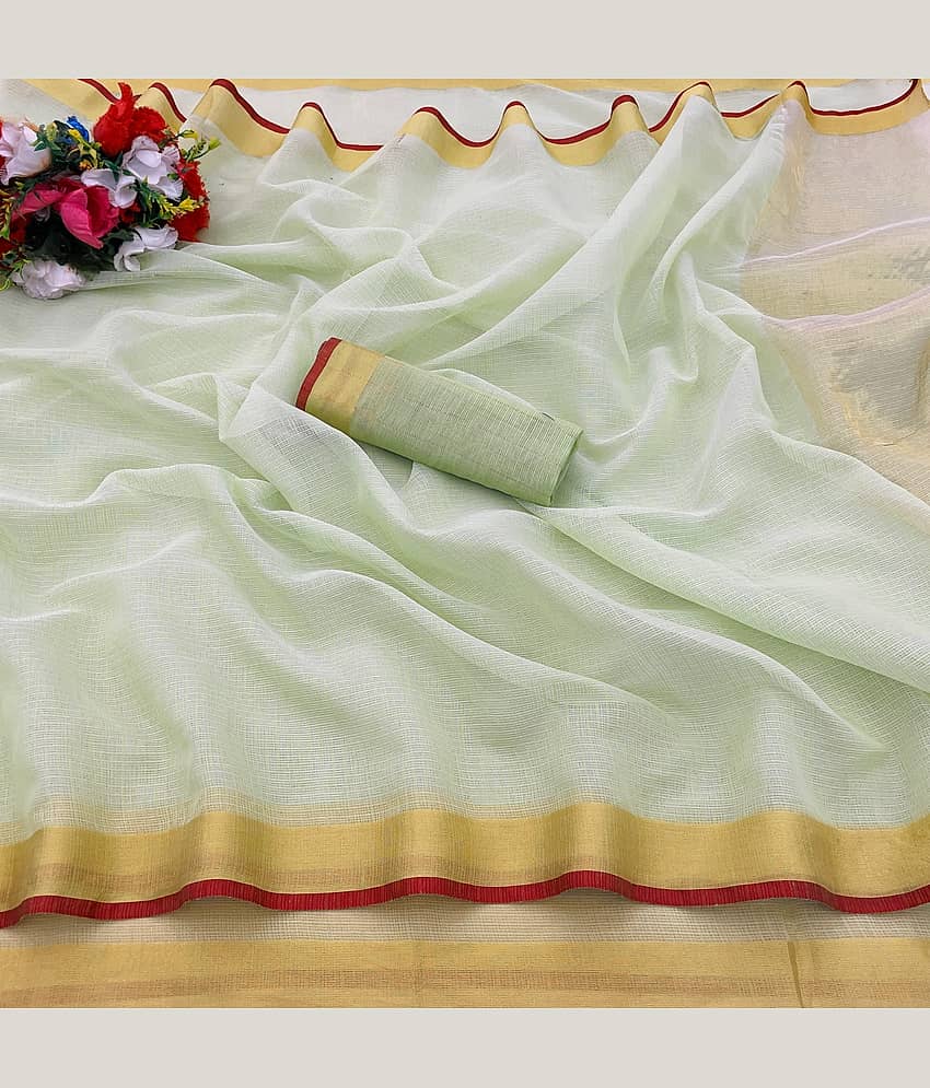 Gullak Cotton Checks Saree With Unstitched Blouse Piece ( Mint Green )