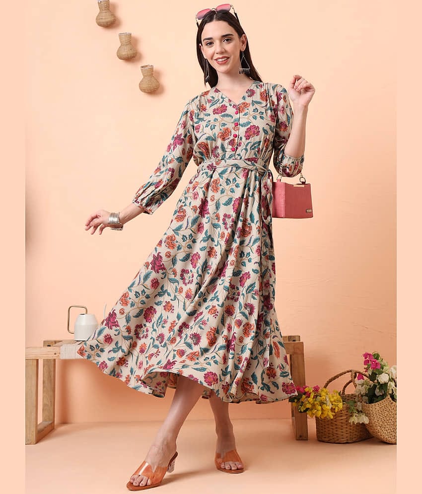 Tissu Women Rayon Printed Fit & Flare Dress ( Multicolor )