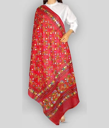 Apratim Red Cotton Aari Embroidered Dupatta