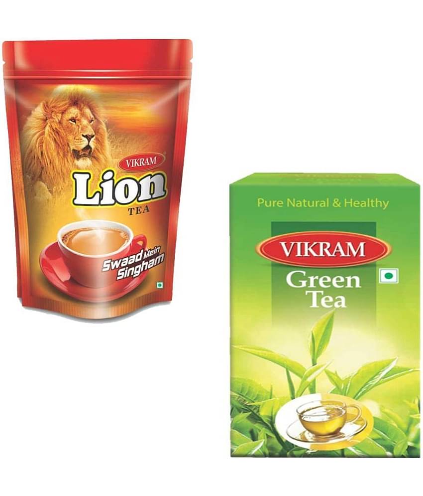 Vikram Lion Dust 1 Kg Assam Tea Powder  +Green Tea 100 gm Pack of 2