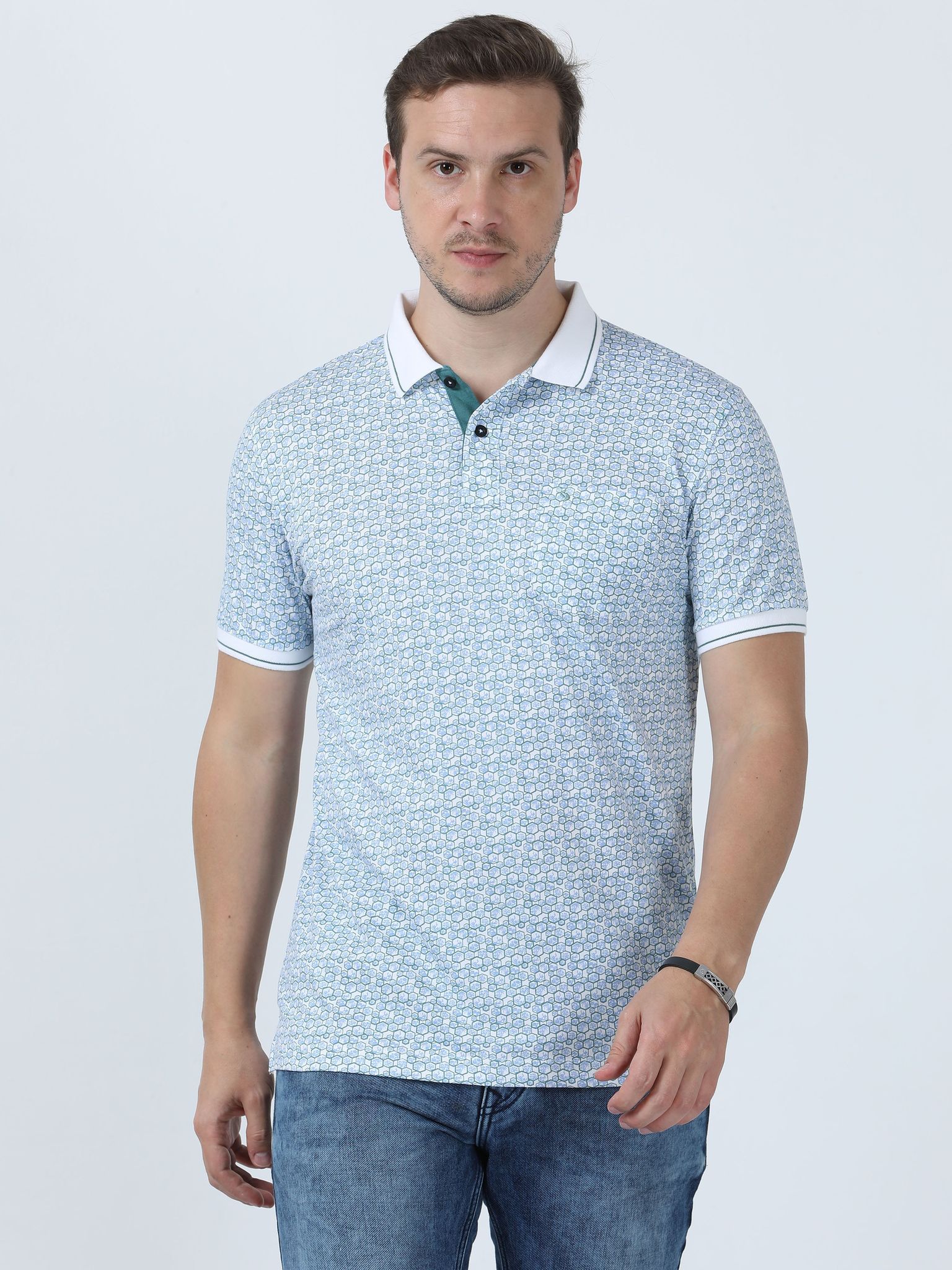 Classic Polo Men's Printed Blue Cotton Half Sleeve T-Shirt | BELLO - 271 A SF P