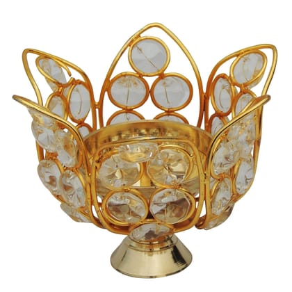 Brass Table Decor Oil Lamp Deepak With Crystal  - Puja Deepak for Religious Use, Height : 3.2 Inch (ZMAS191 A)