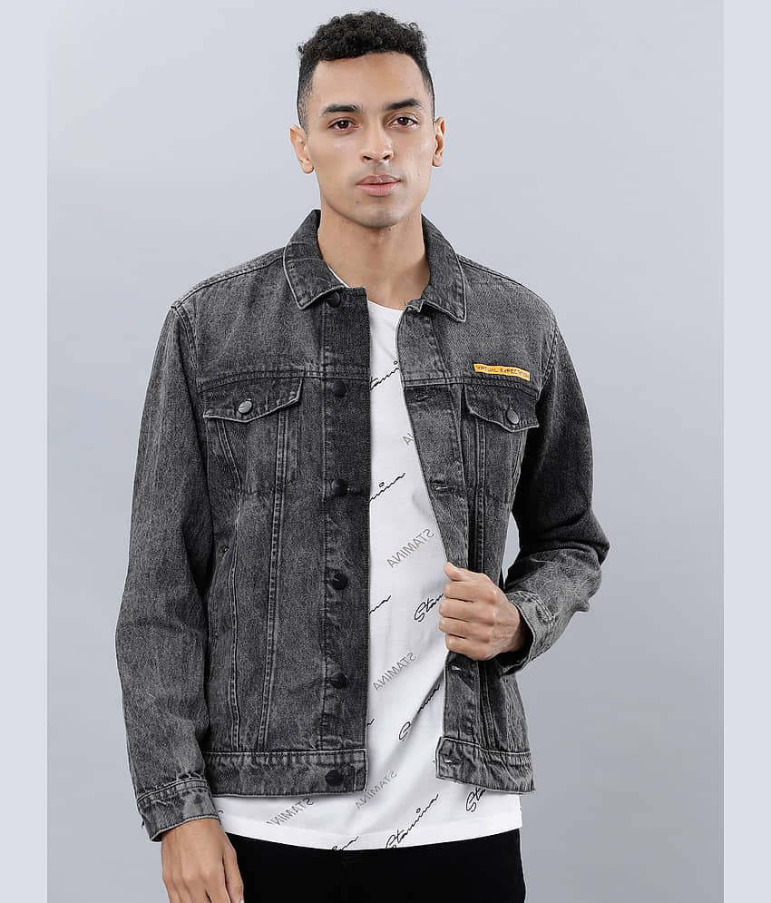 Highlander Cotton Men's Denim Jacket - Dark Grey ( Pack of 1 )