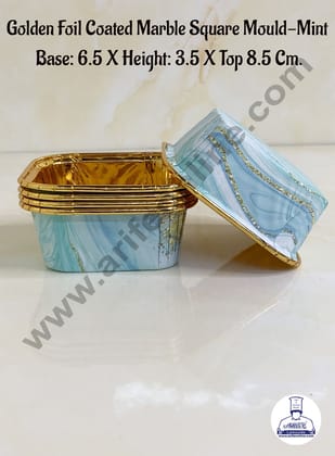 Cake Decor™ Golden Foil Coated Marble Square Direct Bake-able Paper Mould - Mint  (50 Pcs)