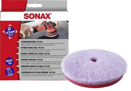 SONAX Hybrid Wool Pad 493800 | Heavy Cut Polishing Pad for Dual-Action Machines | Reduces Polishing Time | Removes Deep Scratches & Matting | 85% Wool, 15% Polyester | Low Heat Generation | 143mm