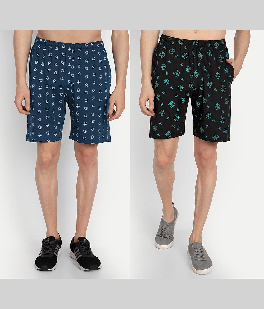 Zeffit - Multicolor Cotton Blend Men's Shorts ( Pack of 2 )