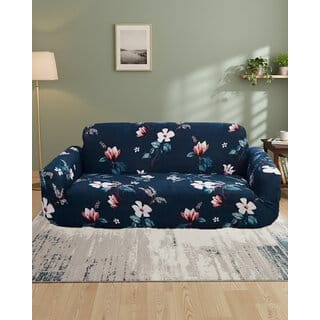 Quirky Home Polyster Floral Collection Elastic Fitted Sofa Cover , BLUE (3+1+1 Seater)