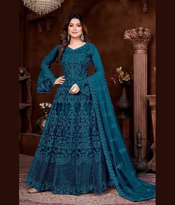 A TO Z CART Wine Flared Net Women's Semi Stitched Ethnic Gown ( Pack of 1 )