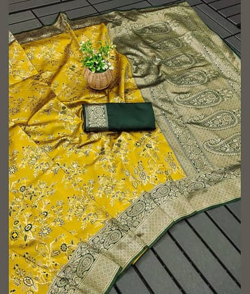 fab woven Art Silk Woven Kanjeevaram Sarees With Unstitched Blouse Piece ( Yellow )