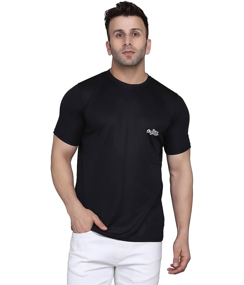 Black Pigeon Polyester Regular Fit Solid Half Sleeves Men's Round T-Shirt - Black ( Pack of 1 )