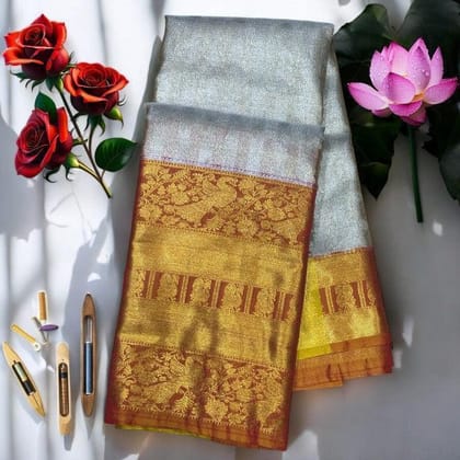 SOFT SILK PATTU KANCHI BORDER RED MIDDLE GRAY